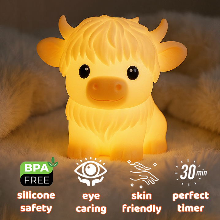 Highland Cow Silicone Squishy LED Night Light - Perfect Gift for Kids and Girls