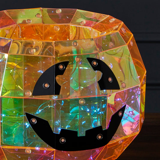Prismatic Iridescent Pumpkin Candy Box 9", LED lights