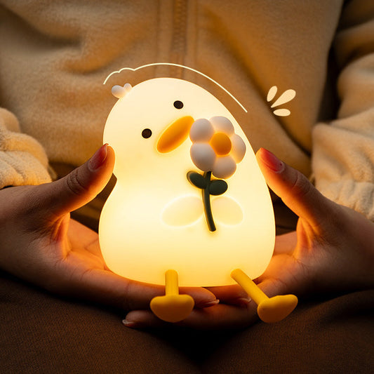 Squishy Silicone Duck Flower LED Night Light - Perfect Gift for Kids and Girls