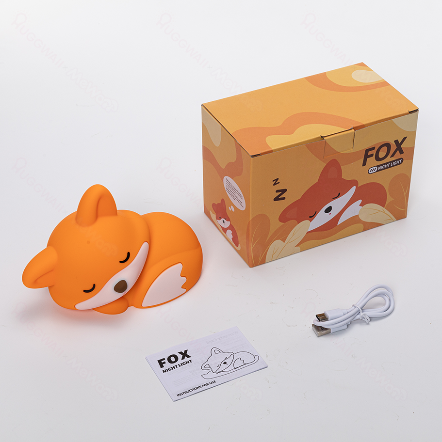 Fox Night Light with Curled Tail Silicone Squishy Animal Design Lamp Perfect Gift