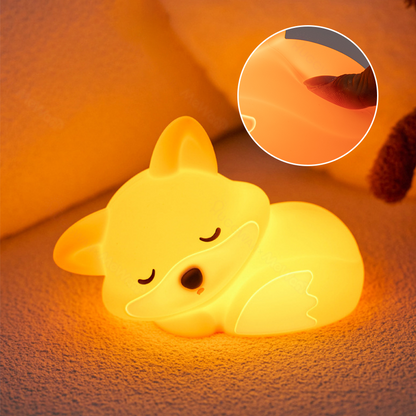 Fox Night Light with Curled Tail Silicone Squishy Animal Design Lamp Perfect Gift