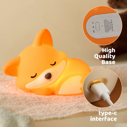 Fox Night Light with Curled Tail Silicone Squishy Animal Design Lamp Perfect Gift