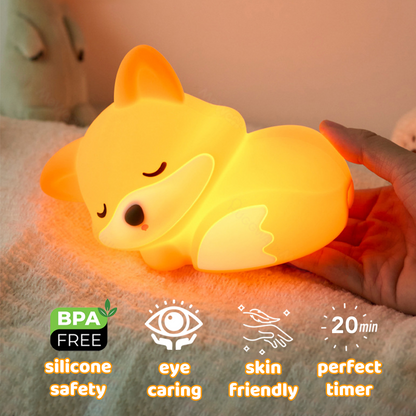 Fox Night Light with Curled Tail Silicone Squishy Animal Design Lamp Perfect Gift