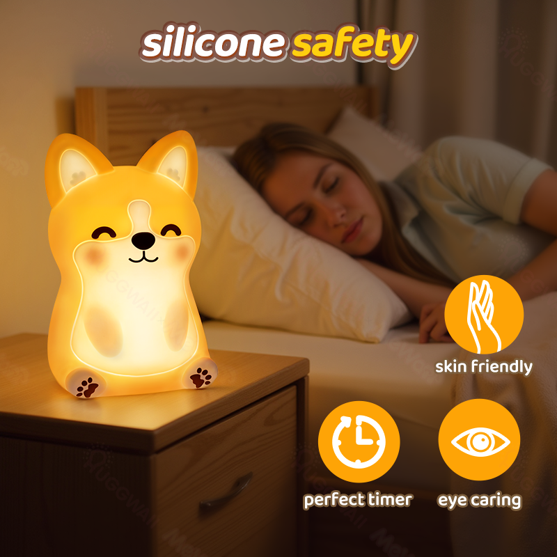 Corgi Puppy Adorable Squishy Silicone  LED Night Light - Perfect Gift for Kids and Girls