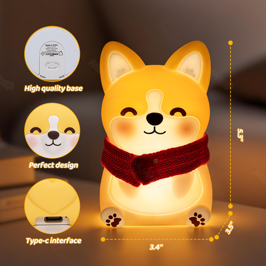 Corgi Puppy Adorable Squishy Silicone  LED Night Light - Perfect Gift for Kids and Girls
