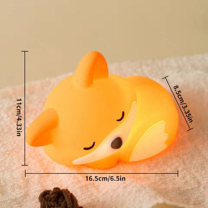Fox Night Light with Curled Tail Silicone Squishy Animal Design Lamp Perfect Gift