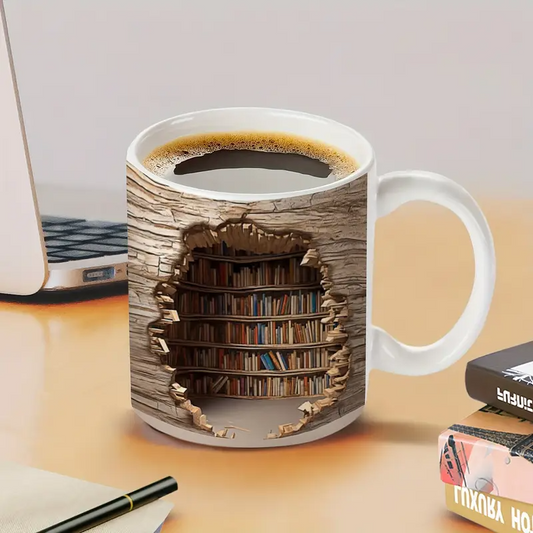 Magic Heat-Changing Library View Mug - Disappearing Bookshelf Coffee Cup