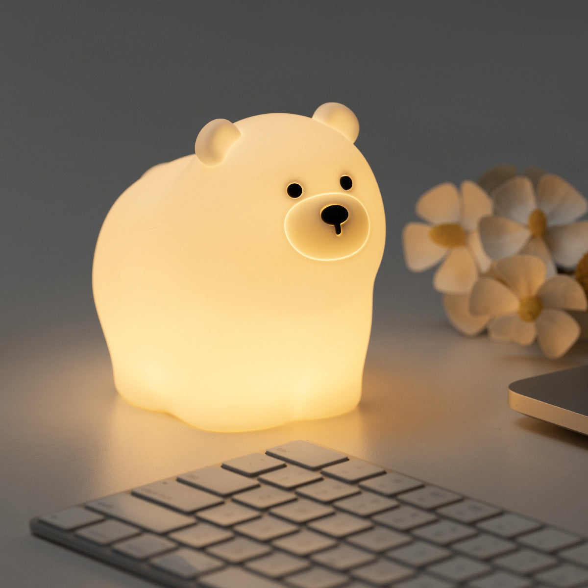 Breathing Bear Snuggly  Squishy Silicone Sleeping Companion Sound LED Night Light Perfect Gift
