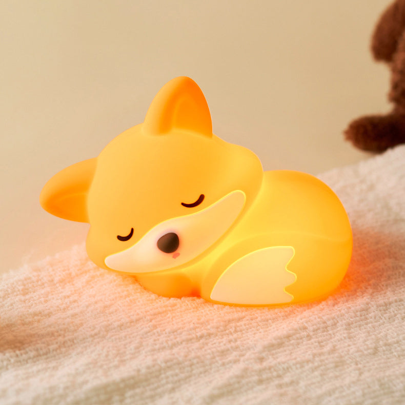 Fox Night Light with Curled Tail Silicone Squishy Animal Design Lamp Perfect Gift