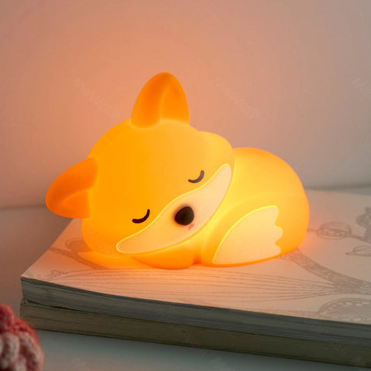 Fox Night Light with Curled Tail Silicone Squishy Animal Design Lamp Perfect Gift