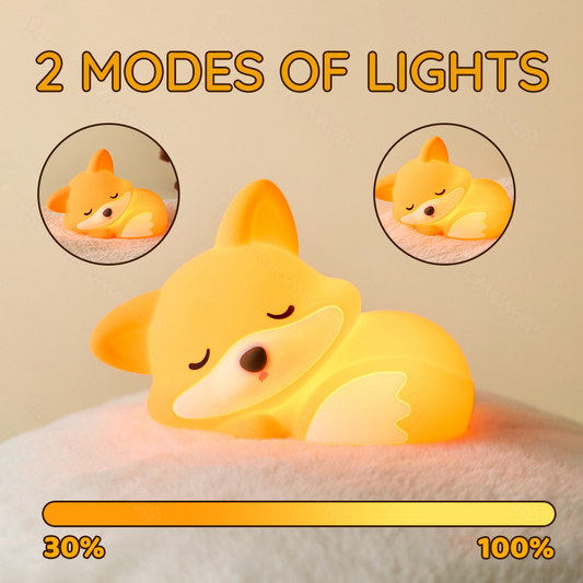 Fox Night Light with Curled Tail Silicone Squishy Animal Design Lamp Perfect Gift