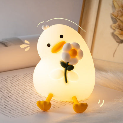 Squishy Silicone Duck Flower LED Night Light - Perfect Gift for Kids and Girls
