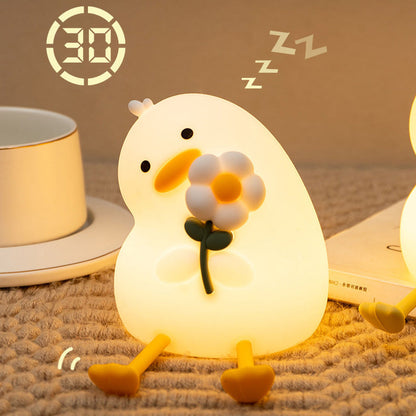 Squishy Silicone Duck Flower LED Night Light - Perfect Gift for Kids and Girls