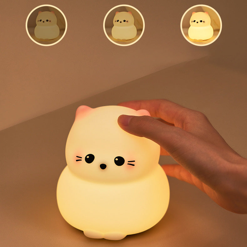Cute Kitten Silicone Squishy Night Light Tap Lamp Best Gift For Baby and Girl